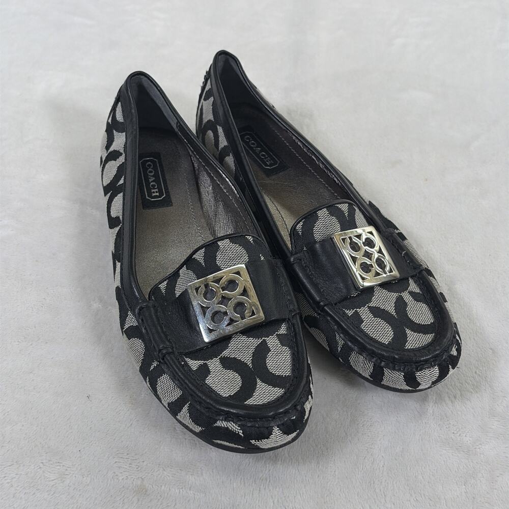 Coach Sid Signature C Black Jacquard Leather Loafer Driving Moc Women’s Size 6.5 - Picture 2 of 14